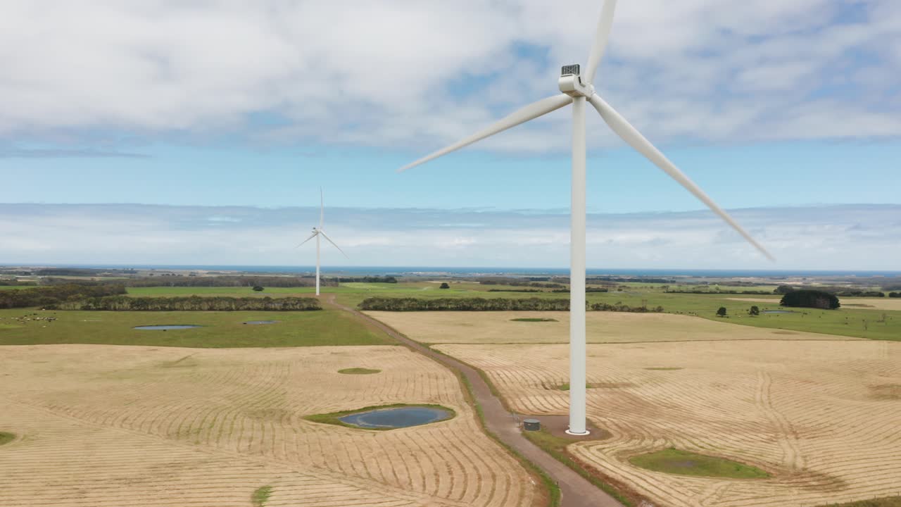 Loopable Aerial of Wind Turbines. Energy Production. Sustainable Cinemagraph.