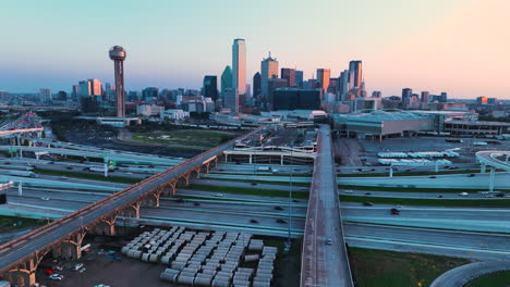 flying over dallas in the pink morning light, shot on dji mavic 3