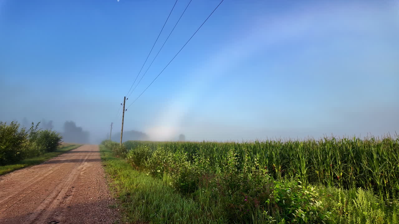 안개가 가득한 아침 시골 도로