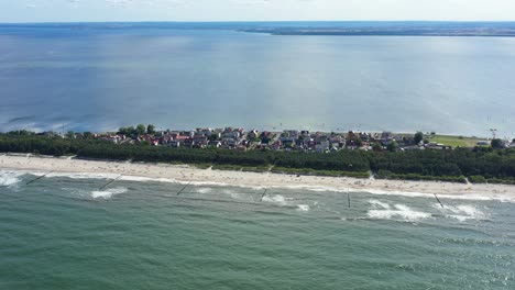 Baltic-Sea,-Aerial-View-of-Chalupy-city-in-Poland-Sandy-Beaches