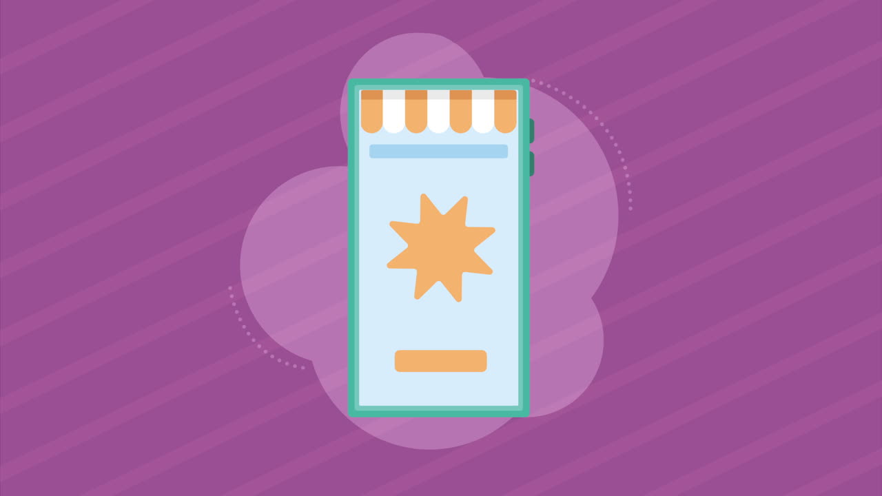 전자 상거래 애니메이션을 가진 스마트폰 장치