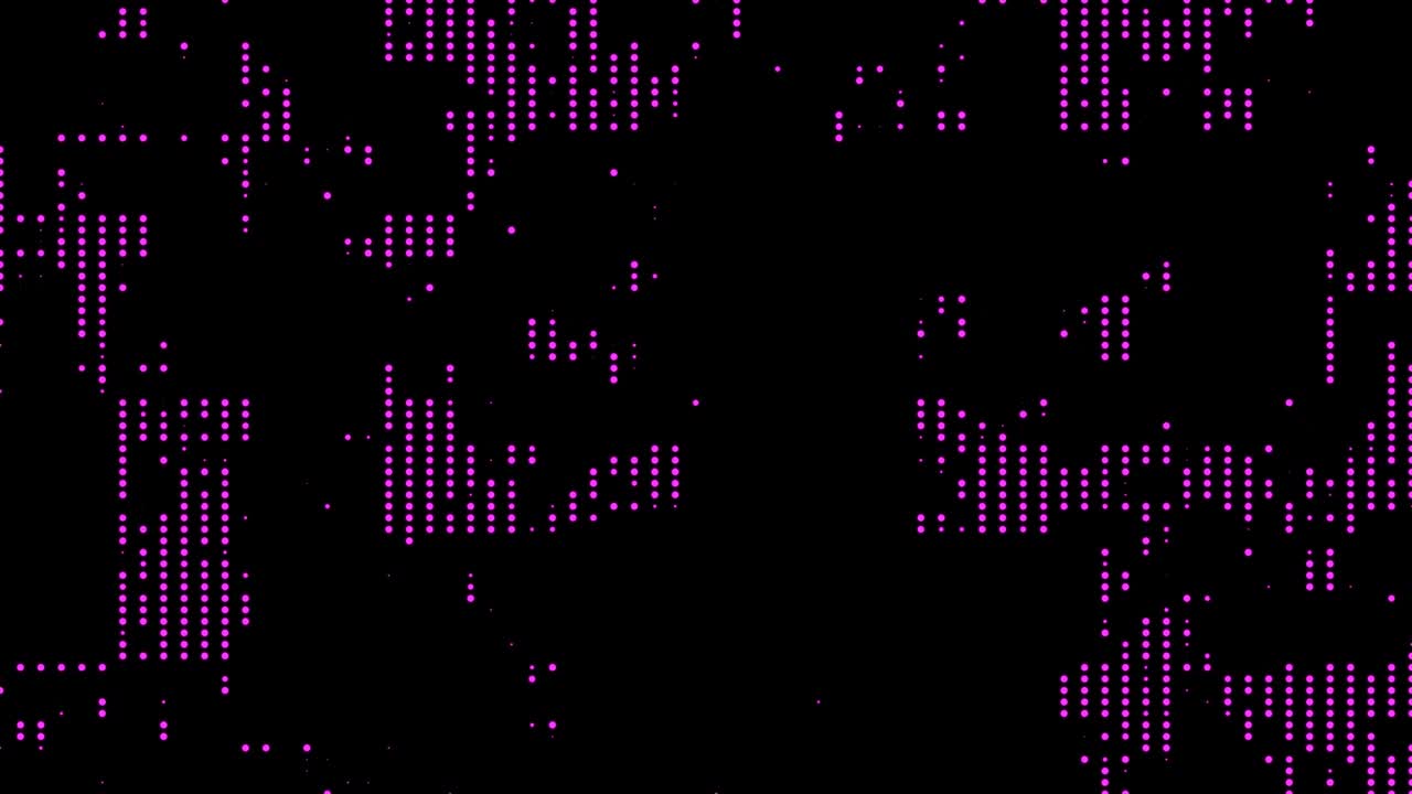 Abstract motion purple dots halftone pattern at flat black background. 3d render loop animation