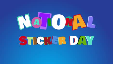 animation of national sticker day text on blue background