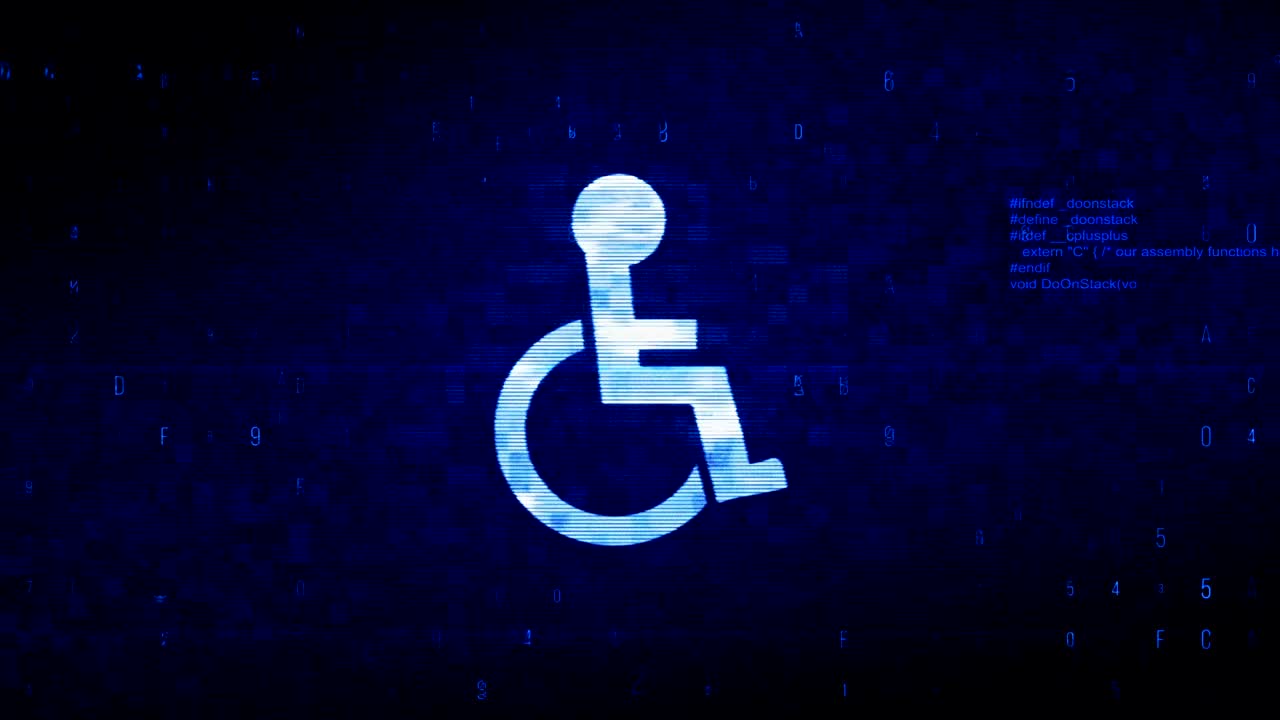 símbolo de discapacidad desactivado animación de error de ruido de píxeles digitales.