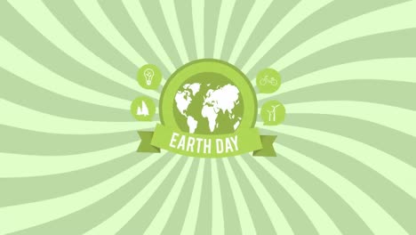 Animation-of-globe-with-earth-day-on-spiral-green-background