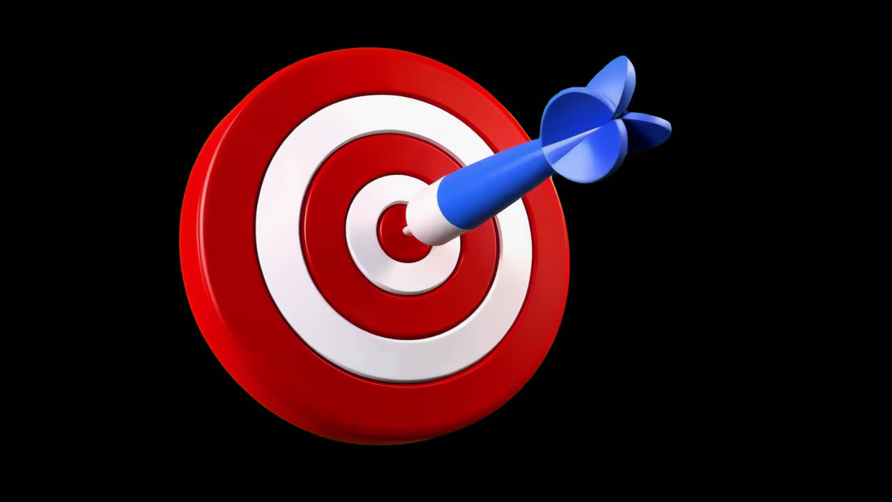 Precision target with blue dart animation isolated asset, transparent 4K video, alpha channel