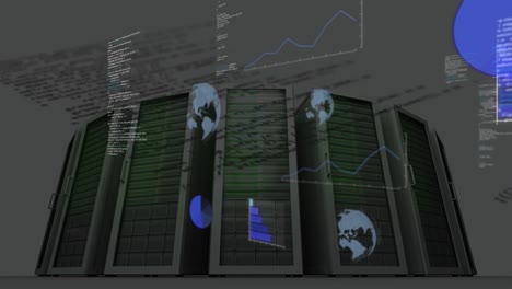 animación del procesamiento de datos financieros a través de servidores informáticos
