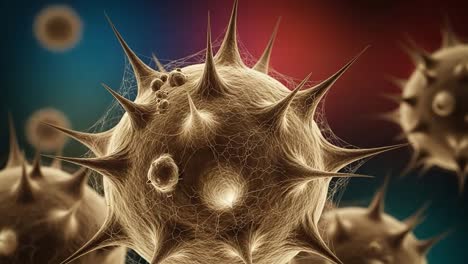an up-close exploration of microscopic organisms: intricate structures of spiky bacteria and pathogens captured in stunning detail and vivid colors