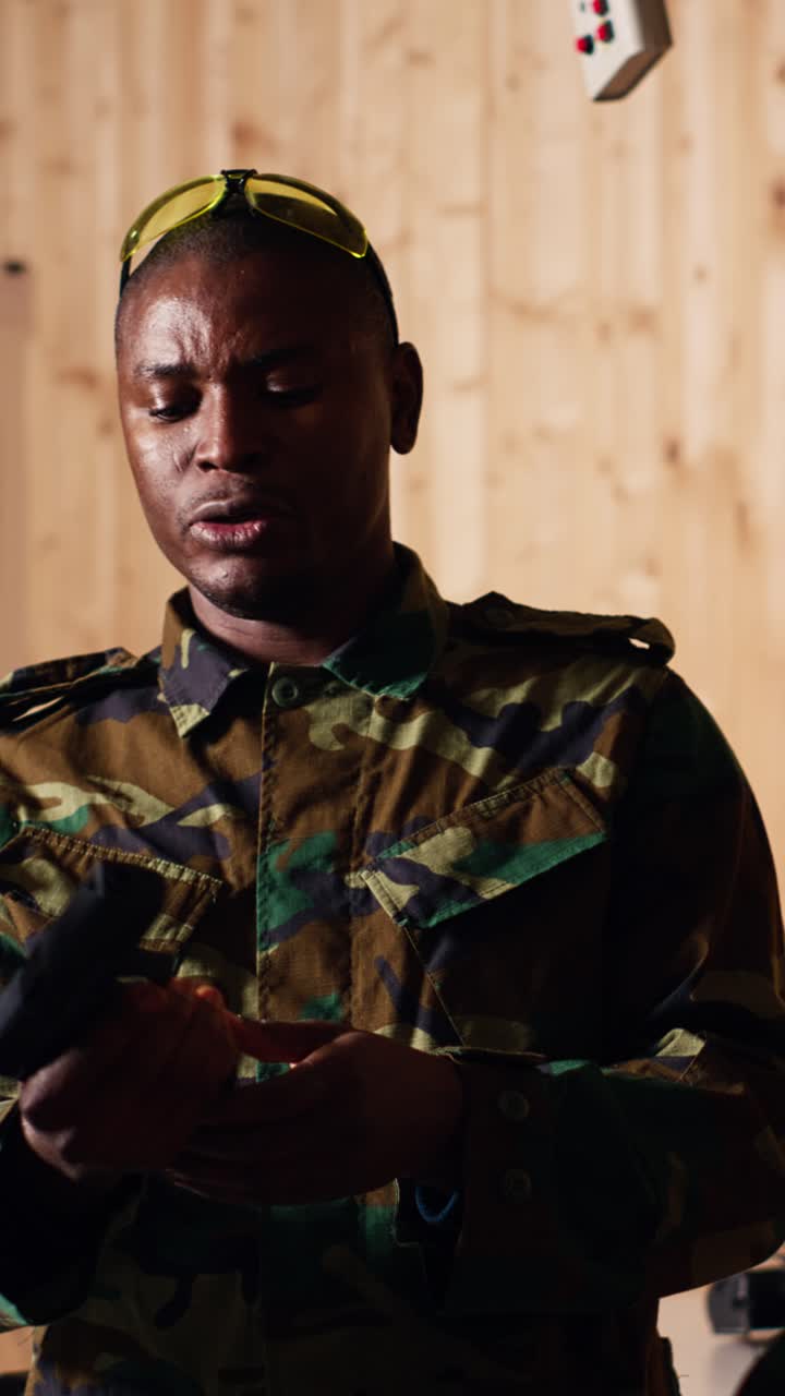 Vertical video Military officer instructing soldiers, building combat habits