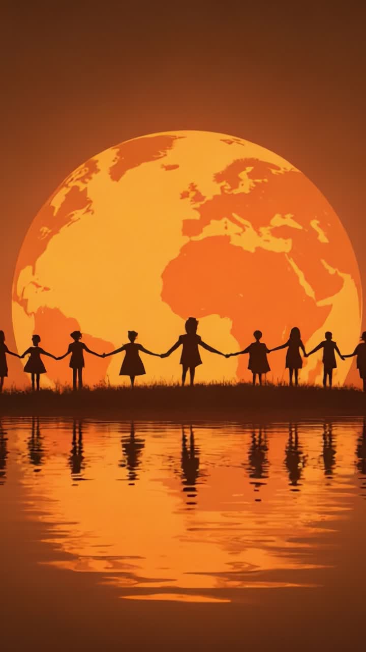 A Harmonious Gathering Under the Radiant Sunset, People United by a Common Purpose, Creating Bonds and Embracing Unity Against a Serene Global Backdrop