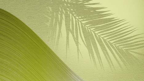 palm leaves shadow on yellow background wall with copy space