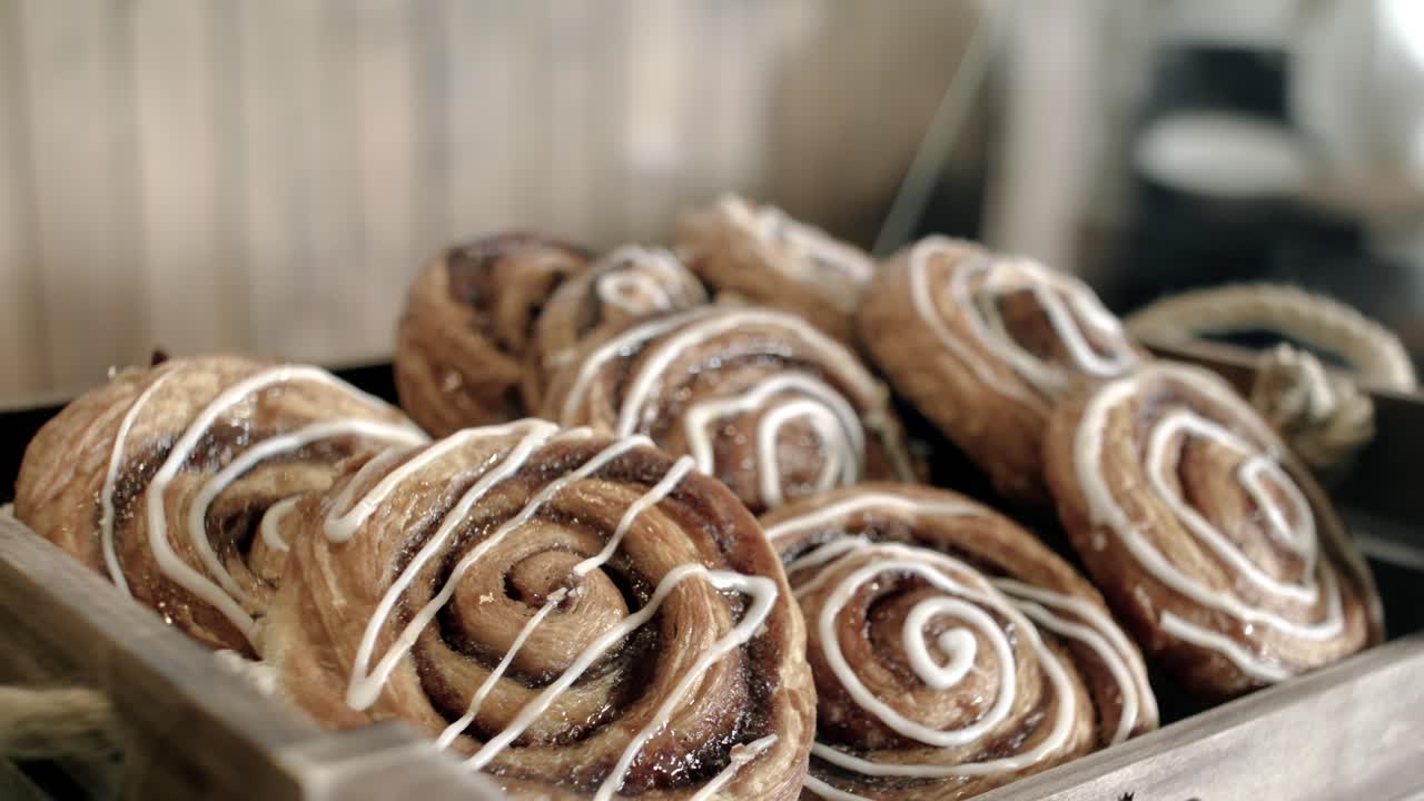 Cinnamon Rolls on a Wooden Tray
