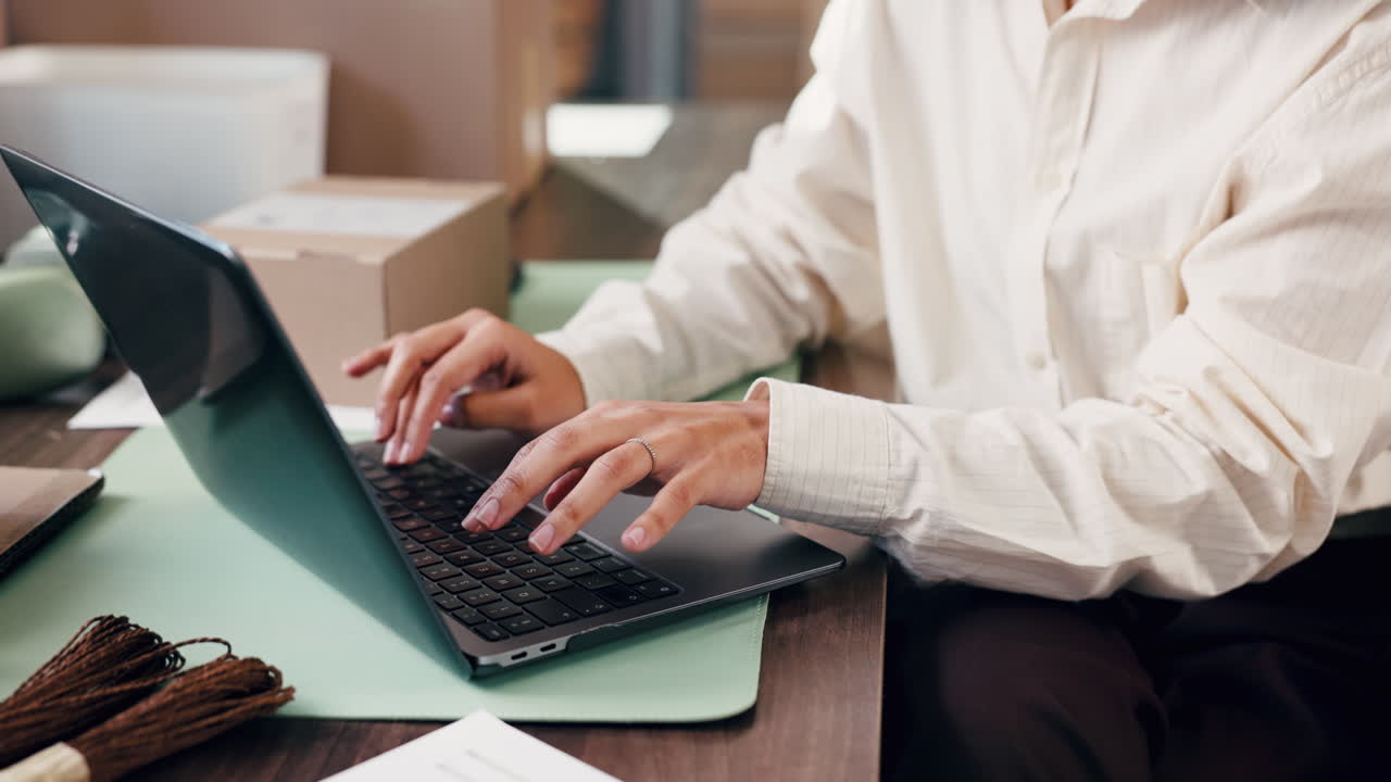 Primo piano di una persona che digita sulla tastiera del laptop alla scrivania