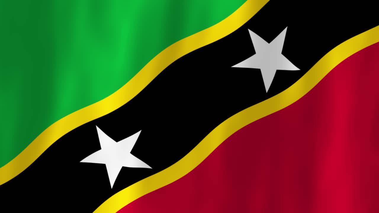Saint Kitts and Nevis flag country animation 3D symbol design waving in wind movement national patriotism world culture emblem banner republic Island West Indies white star black yellow stripes green