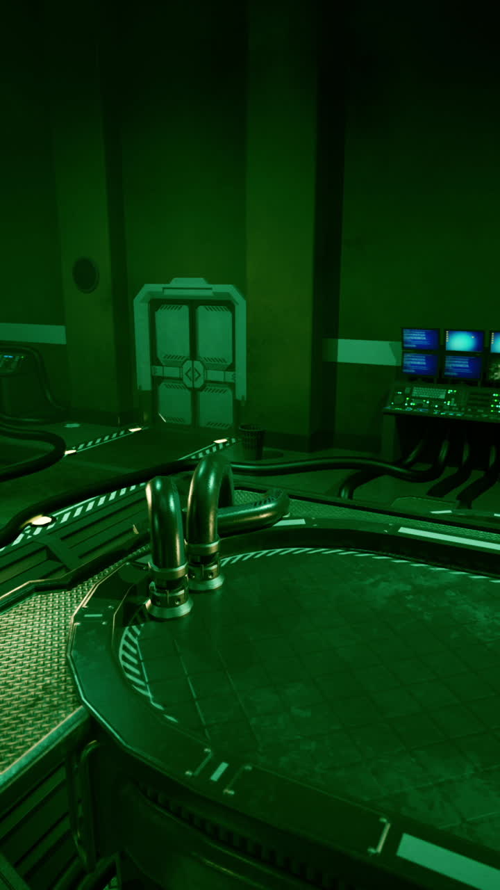 Sala di controllo verde futuristica