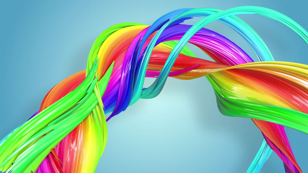 무지개 색의 환상적인 아름다운 리본, 휘어지고 구부러진, 다채로운 크리에이티브 배경, 부드러운 부드러운 애니메이션, 4k 선과 컬러 그라디언트.