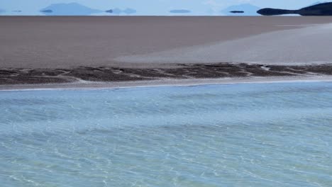 high altiplano landscape desert with shallow lagoon water, copy space