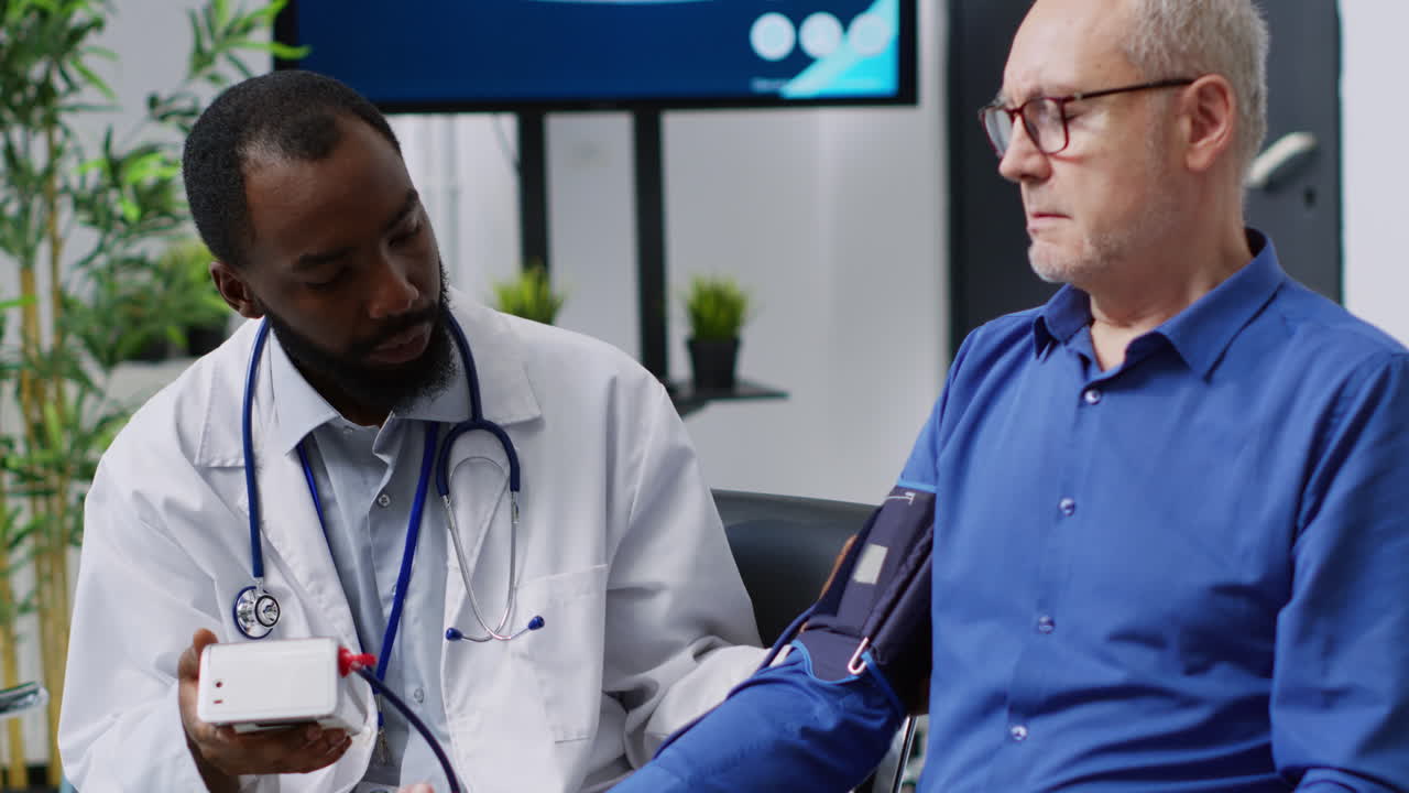 Doctor checking patient's blood pressure