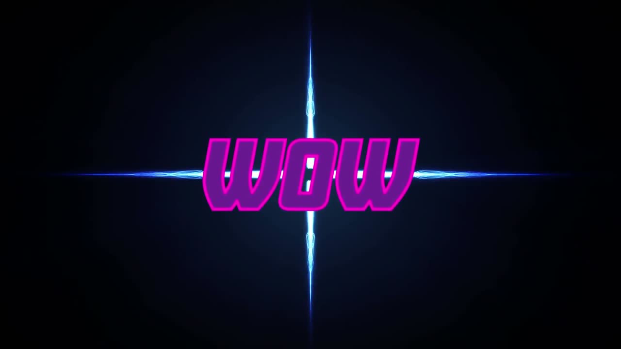 검은 바탕에 파란색 불빛 위에 와우 텍스트의 애니메이션