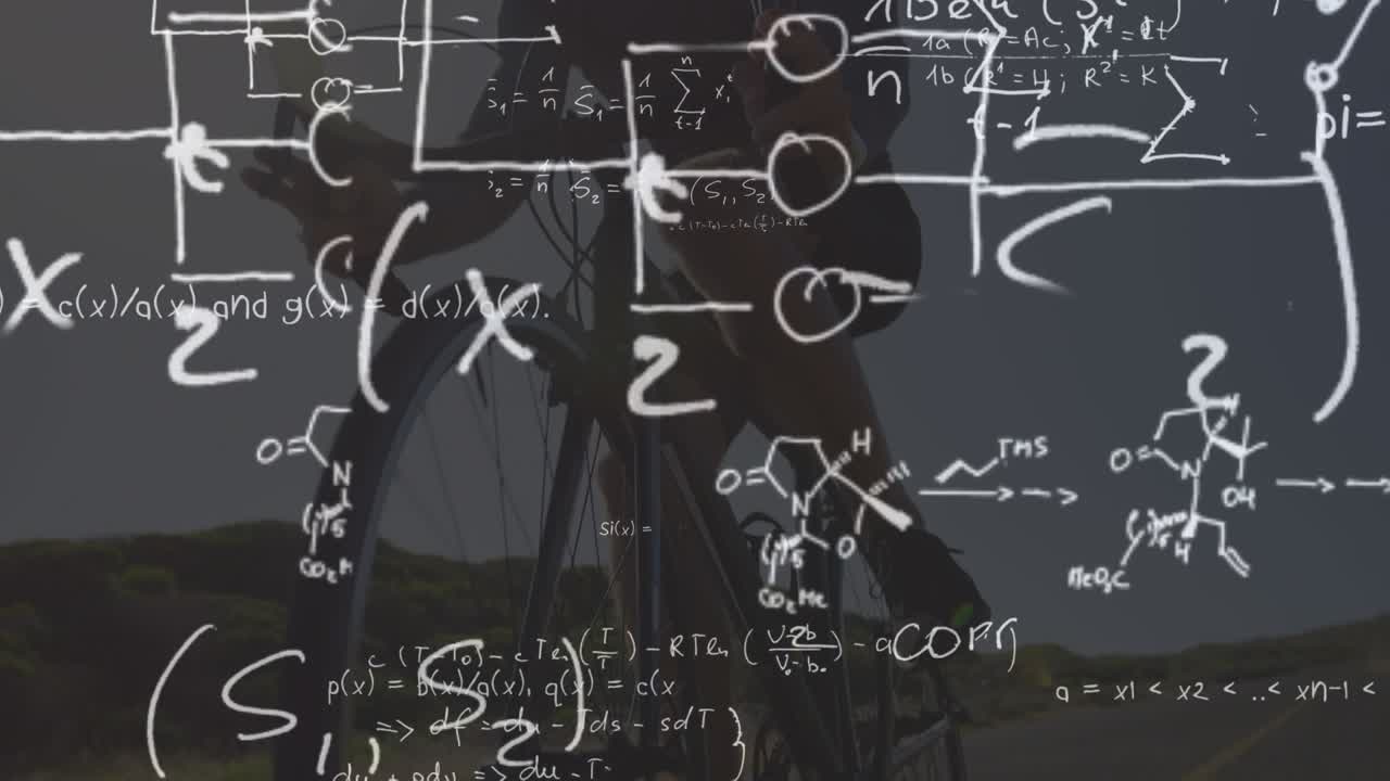 Mathematical equations floating against sports concept icons mathematical equations floating