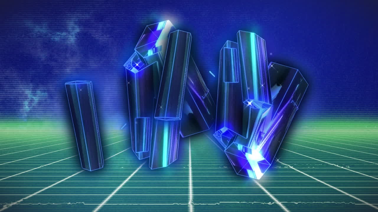 반이는 컴퓨터 회로 보드 분홍색과 파란색 블록의 애니메이션