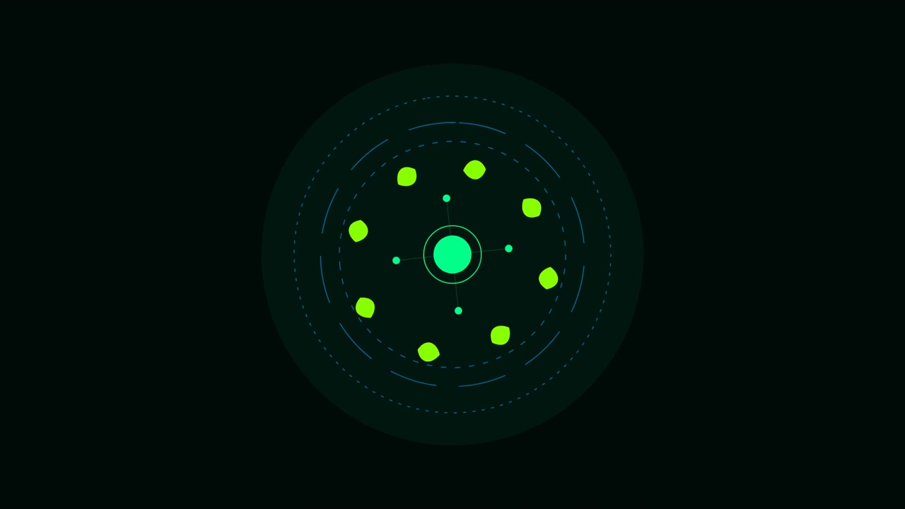 Abstract Digital Circular Interface Animation with Glowing Green Dots