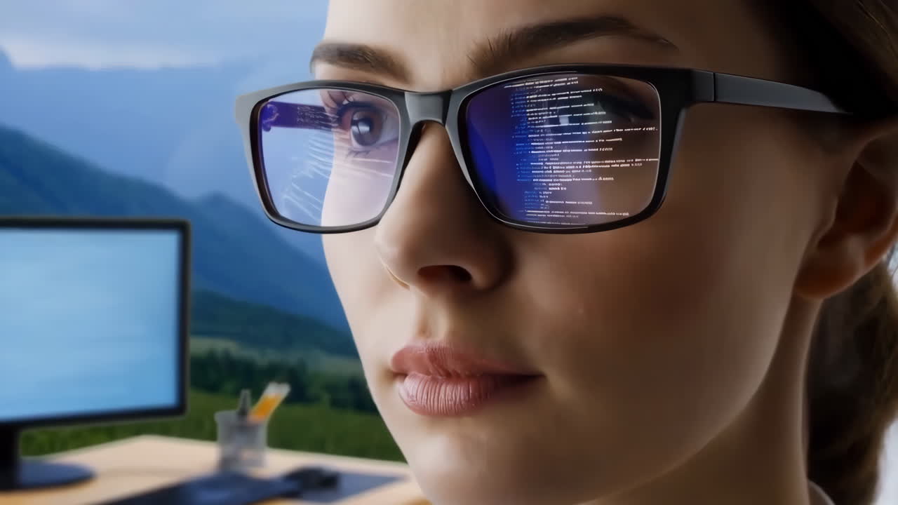 Woman Programmer with Code Reflected in Glasses