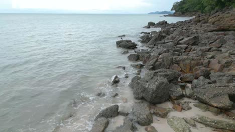 Aerial-drone-shot-of-Pasir-Tengkorak-beach,-Langkawi,-Malaysia