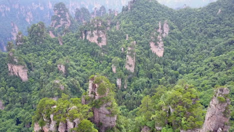 aerial view of iconic forest rock spires of zhangjiajie national park