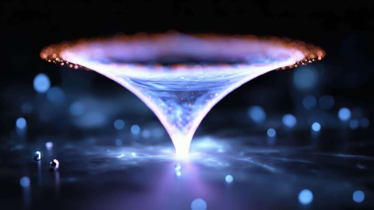 An ethereal depiction of a swirling vortex in a cosmic landscape, illuminated by soft glowing particles that enhance the mystery of the scene