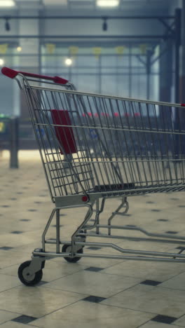 empty shopping carts in a supermarket