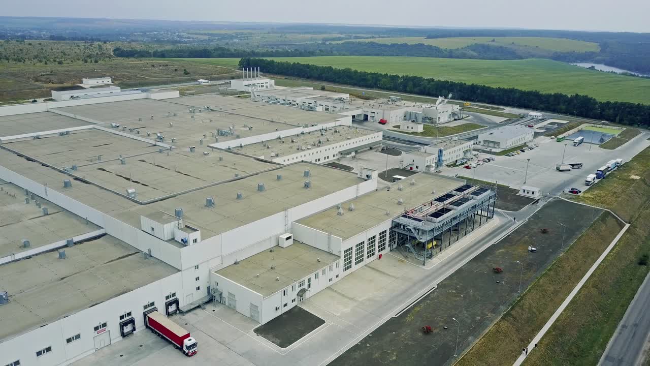 Aerial view of modern industrial exterior in countryside