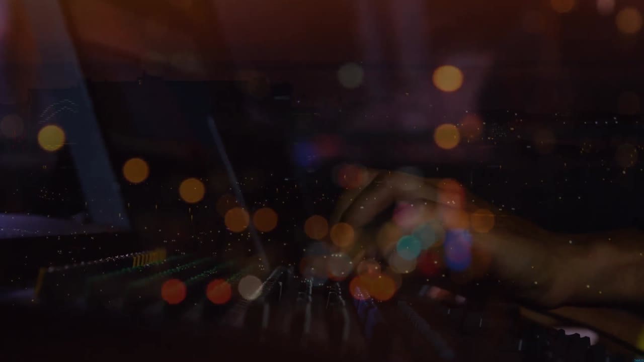 Animation of light spots over caucasian male dj