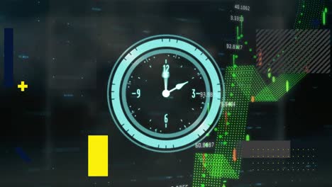animación del reloj sobre la interfaz digital y procesamiento de datos