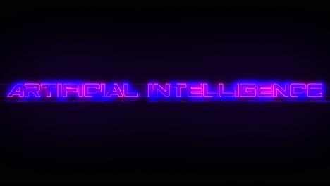 Flashing-ARTIFICIAL-INTELLIGENCE-text-electric-blue-and-pink-neon-sign-flashing-on-and-off-with-flicker,-reflection,-and-anamorphic-lights-in-4k