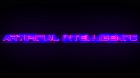 flashing artificial intelligence text electric blue and pink neon sign flashing on and off with flicker, reflection, and anamorphic lights in 4k