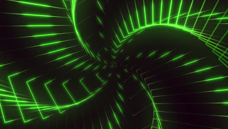 futuristic spiral composed of green lines twists and swirls to form a visually engaging illusion of motion. the abstract composition sparks curiosity and intrigues with its unique design