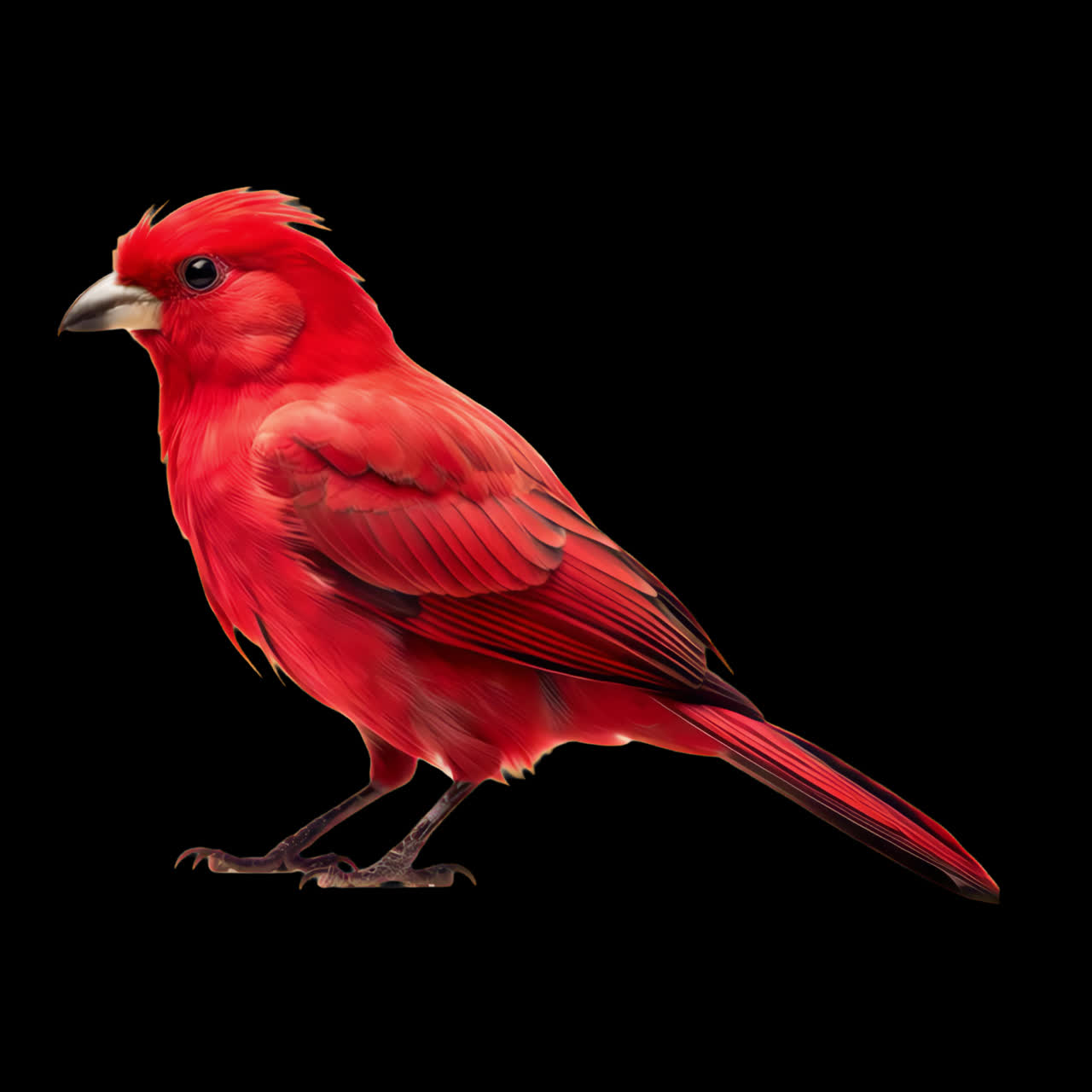 Animazione di illustrazione di un vivace cardinale isolata, video 4K trasparente, canale alfa