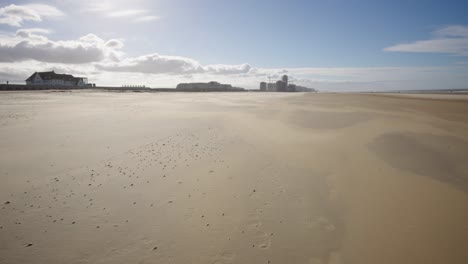 Beautiful-beach-of-Ostend,-Belgium-North-Sea-coast---Wide-static-shot