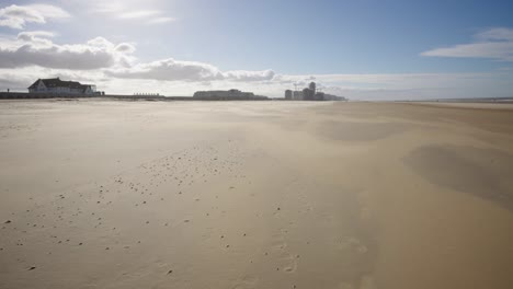 beautiful beach of ostend, belgium north sea coast - wide static shot