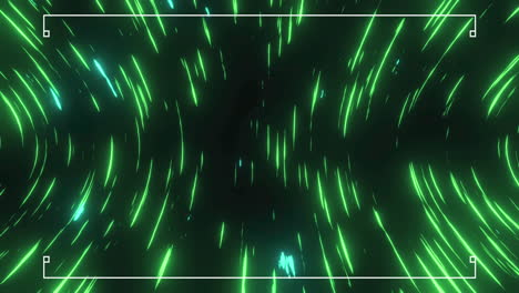 animación de una pancarta con espacio de copia sobre senderos de luz verde que giran contra un fondo negro