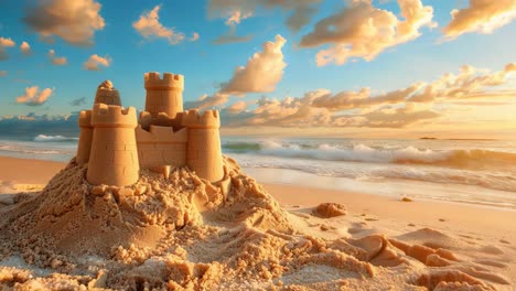 sandcastle on a beautiful beach sunset