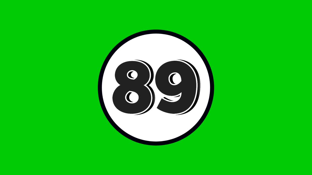 Number 89 symbol sign animation motion graphics cartoon black color on green screen background.numbers in white circle suitable for video elements