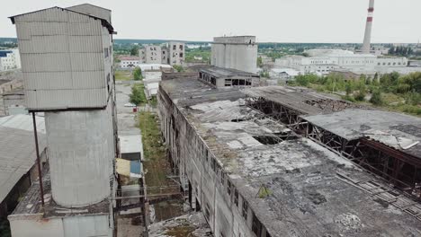 abandoned ruined industrial factory building, ruins and demolition concept. aerial view
