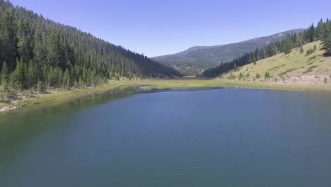 aerial - admiring a beautiful lake surrounded by mountains