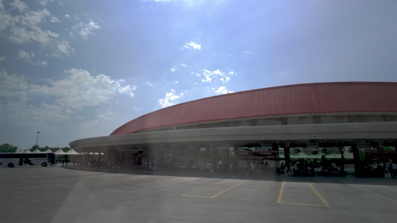 Sunlight reflections on the bus window add depth to the journey from Ankara to Konya in Turkey