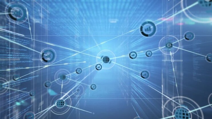 Animation of network of connections on blue background
