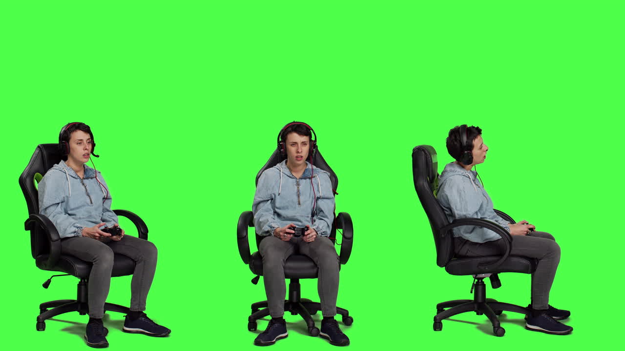 젊은 성인이 친구들과 함께 온라인 비디오 게임을 하고 있습니다.