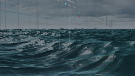 animación del procesamiento de datos y el mercado de valores en el mar