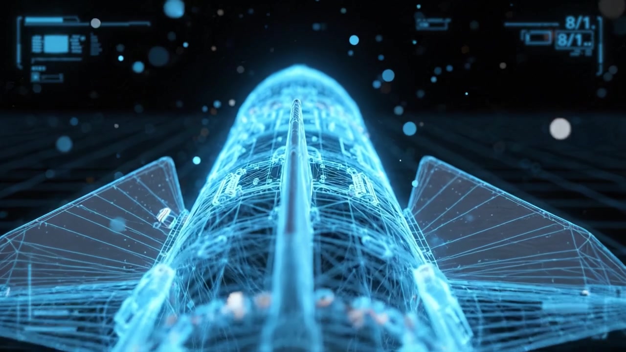 Futuristic Rocket Design Rendered as a High-Tech Blueprint Illustrating Advanced Engineering and Cutting-Edge Technology for Space Exploration Projects